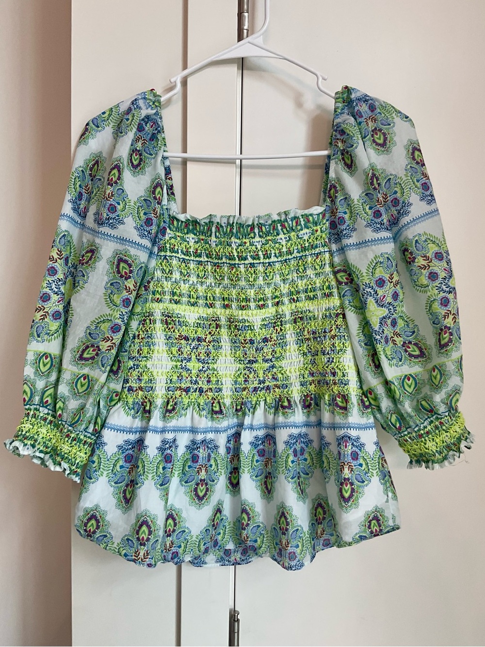 *Hale Bob* Ottie Cotton Voile Smocked Blouse with Square Neck